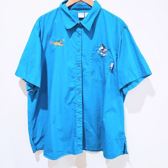 Vintage Disney Plus Womens Blue Cotton Embroidered Button Up Blouse Size 3X - Picture 1 of 11